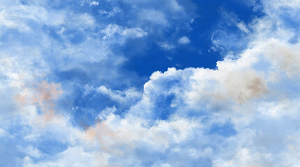 Obraz premium Soft blue sky with fluffy white clouds and gentle light creating peaceful and calm atmosphere in bright daytime sky