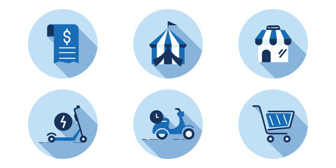 Modern Blue Shopping and Delivery Icons – Flat Vector Set for E-commerce, Retail, and Logistics