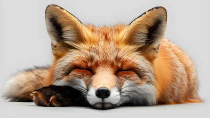 Sleeping Red Fox on Grey Background