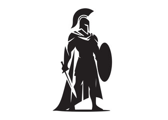 knight spartan logo silhouette vector, spartan warrior logo vector illustration, greek spartan warrior vector silhouette, silhouette of a spartan warrior logo vector silhouette on white background