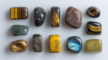 Assorted tumbled stones in various colors and patterns.