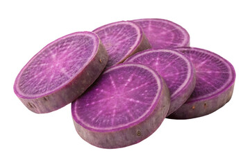  purple sweet potato slices isolated on background white
