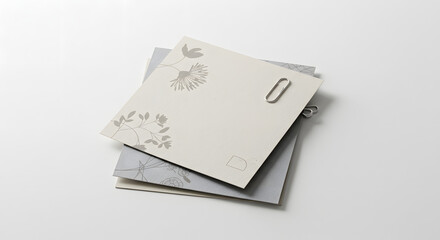 Pale Green Stationery Set with Floral Design and Paperclip