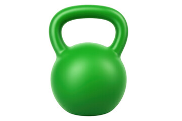 Green kettlebell weight resting against transparent background, highlighting fitness equipment for strength training and wellness goals
