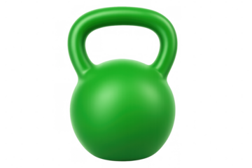 Green kettlebell weight resting against transparent background, highlighting fitness equipment for strength training and wellness goals