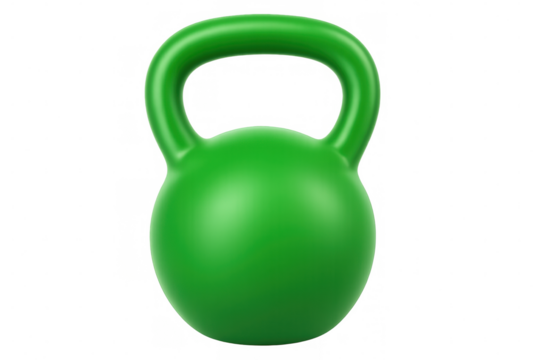 Green kettlebell weight resting against transparent background, highlighting fitness equipment for strength training and wellness goals