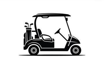 Golf Cart Silhouette with Golf Clubs in Black and White