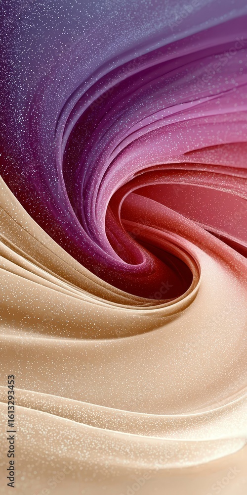 Poster swirling abstract design featuring gradations of color and smooth shapes for dynamic movement