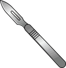 Fototapeta premium Illustration of a surgical scalpel with a metal blade and handle, depicted on a white background.