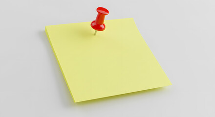 Red Pushpin Securing a Yellow Sticky Note with Shadow Detail