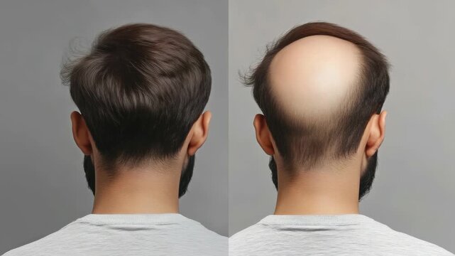 Follicle shift view: Video captures hair restoration stages, comparing pre-treatment look with final outcome, emphasizing density gain, style revival, youthful frame, self-image boost healthy coverage