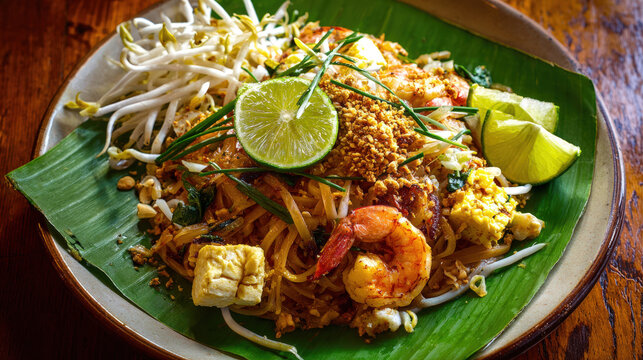 Delicious pad thai cooking class thailand food photography indoor close-up culinary art