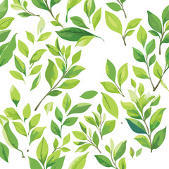  Seamless floral pattern with green leaves on branches, watercolor illustration isolated on white background