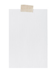 Empty note paper mockup. Message reminder card template isolated in transparent PNG. White paper with grunge ripped brown adhesive tape. Business office stationery object - isolated design element