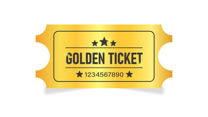 Golden ticket template. Cinema, theater,casino, concert, game, party, event, festival gold ticket.Invite ticket for casino club.