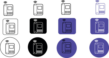 Modern video phone icon set representing communication technology and connection solutions