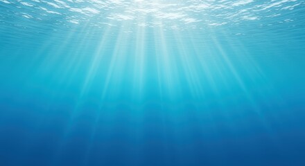 Serene Underwater Scene: Sunbeams Illuminate Deep Teal Ocean Waters, Tranquil and Peaceful Background