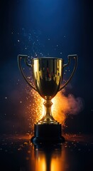 Golden Trophy Award Winner Celebration: Dramatic Sparkler Effect, Achievement Concept