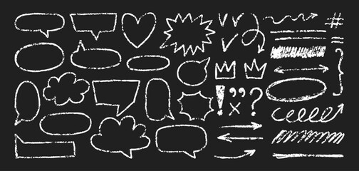 Crayon speech bubble frame. Hand drawn chalk pencil dialog balloon. Text box, vector clouds for speak 