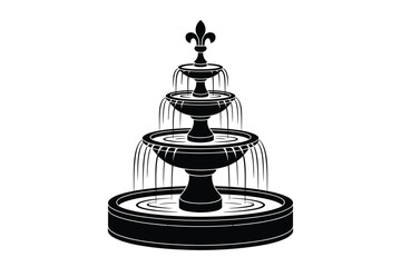 Fototapeta premium Black and White Three Tiered Fountain with Fleur de Lis Topper