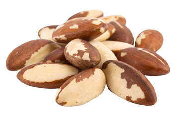 Obraz premium A healthy pile of natural Brazil nuts with brown shells and creamy kernels is isolated on a transparent background, ideal for a PNG image.