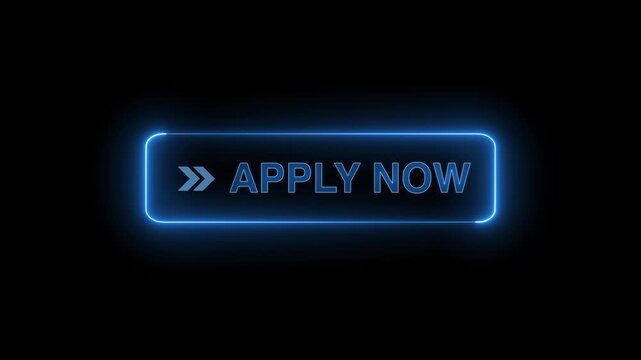 Neon glowing apply now button animation on transparent background. apply now button click  animation. button with icon animation concept. apply now Glowing neon text animation
