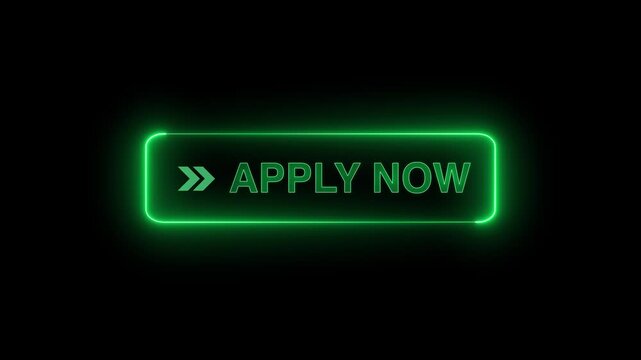 Neon glowing apply now button animation on transparent background. apply now button click  animation. button with icon animation concept. apply now Glowing neon text animation
