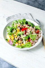 Rice salad with corn and tomato