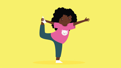african american girl jumping and having fun. flat vector illustration