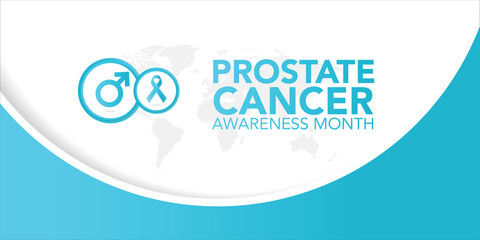 Prostate Cancer awareness banner. Realistic blue ribbon, prostate cancer symbol. Vector design template for infographics, websites, billboards