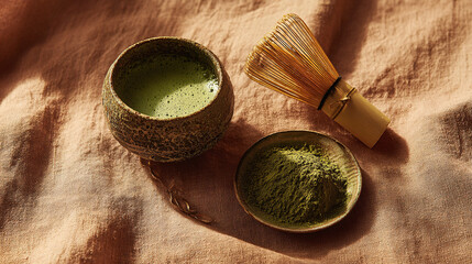 Swirling Matcha Close-Up in Traditional Chawan