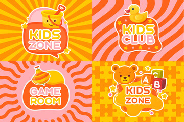 Vector cartoon image of signboard for children's areas or children's rooms. Concept of entertainment and games for children. Element for your design