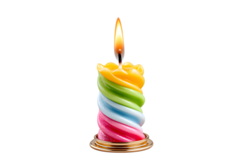 Realistic Twisted Colorful Wax Birthday Celebration Burning Candle Isolated Object. Ai Generated Images