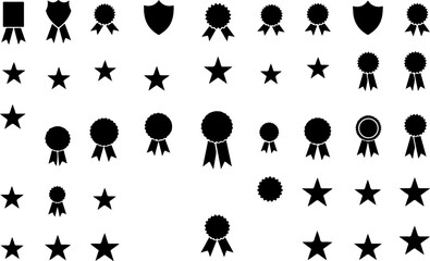 Award Badge and Star Icons Set - Black Silhouette Collection vector bundle