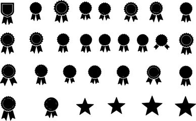 Award Badge and Star Icons Set - Black Silhouette Collection vector bundle
