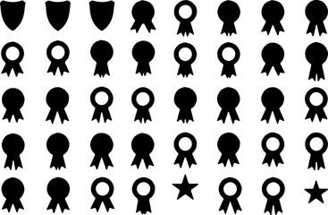 Award Badge and Star Icons Set - Black Silhouette Collection vector bundle