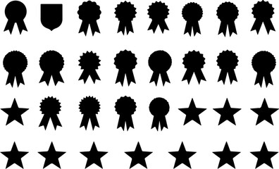 Award Badge and Star Icons Set - Black Silhouette Collection vector bundle