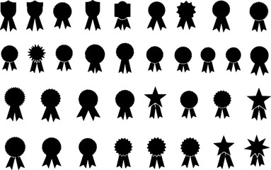 Award Badge and Star Icons Set - Black Silhouette Collection vector bundle