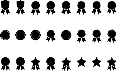 Award Badge and Star Icons Set - Black Silhouette Collection vector bundle