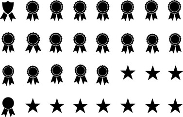 Award Badge and Star Icons Set - Black Silhouette Collection vector bundle