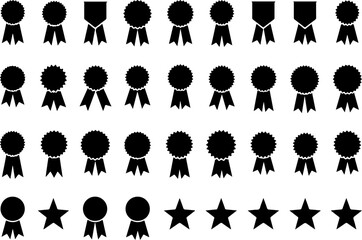 Award Badge and Star Icons Set - Black Silhouette Collection vector bundle