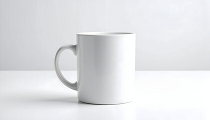 Fototapeta premium Simple White Ceramic Coffee Mug Isolated on a Pure Bright White Studio Background, Ideal for Mockups