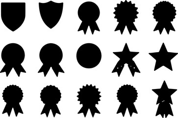 Award Badge and Star Icons Set - Black Silhouette Collection vector bundle