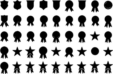 Award Badge and Star Icons Set - Black Silhouette Collection vector bundle