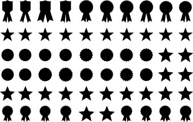 Award Badge and Star Icons Set - Black Silhouette Collection vector bundle