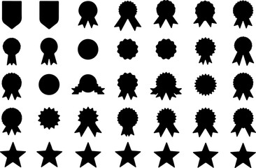 Award Badge and Star Icons Set - Black Silhouette Collection vector bundle