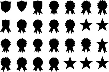 Award Badge and Star Icons Set - Black Silhouette Collection vector bundle