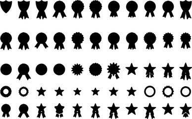 Award Badge and Star Icons Set - Black Silhouette Collection vector bundle