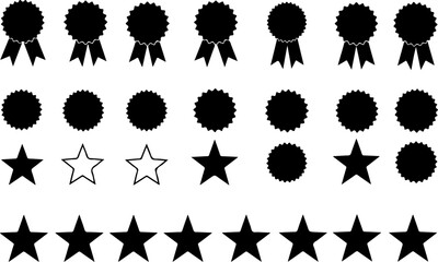 Award Badge and Star Icons Set - Black Silhouette Collection vector bundle