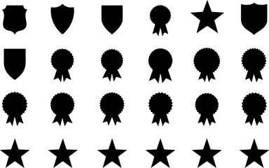 Award Badge and Star Icons Set - Black Silhouette Collection vector bundle